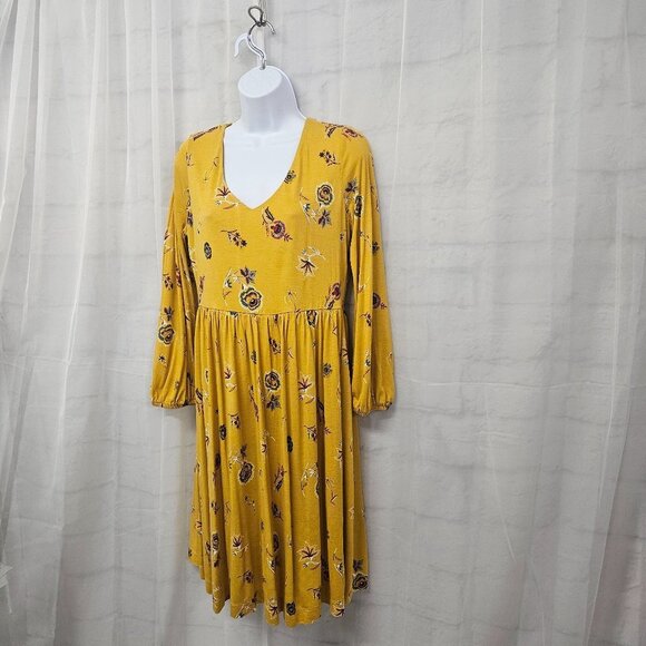 Old Navy Mustard Yellow Floral Boho Dress Festival Peasant M - Picture 7 of 12